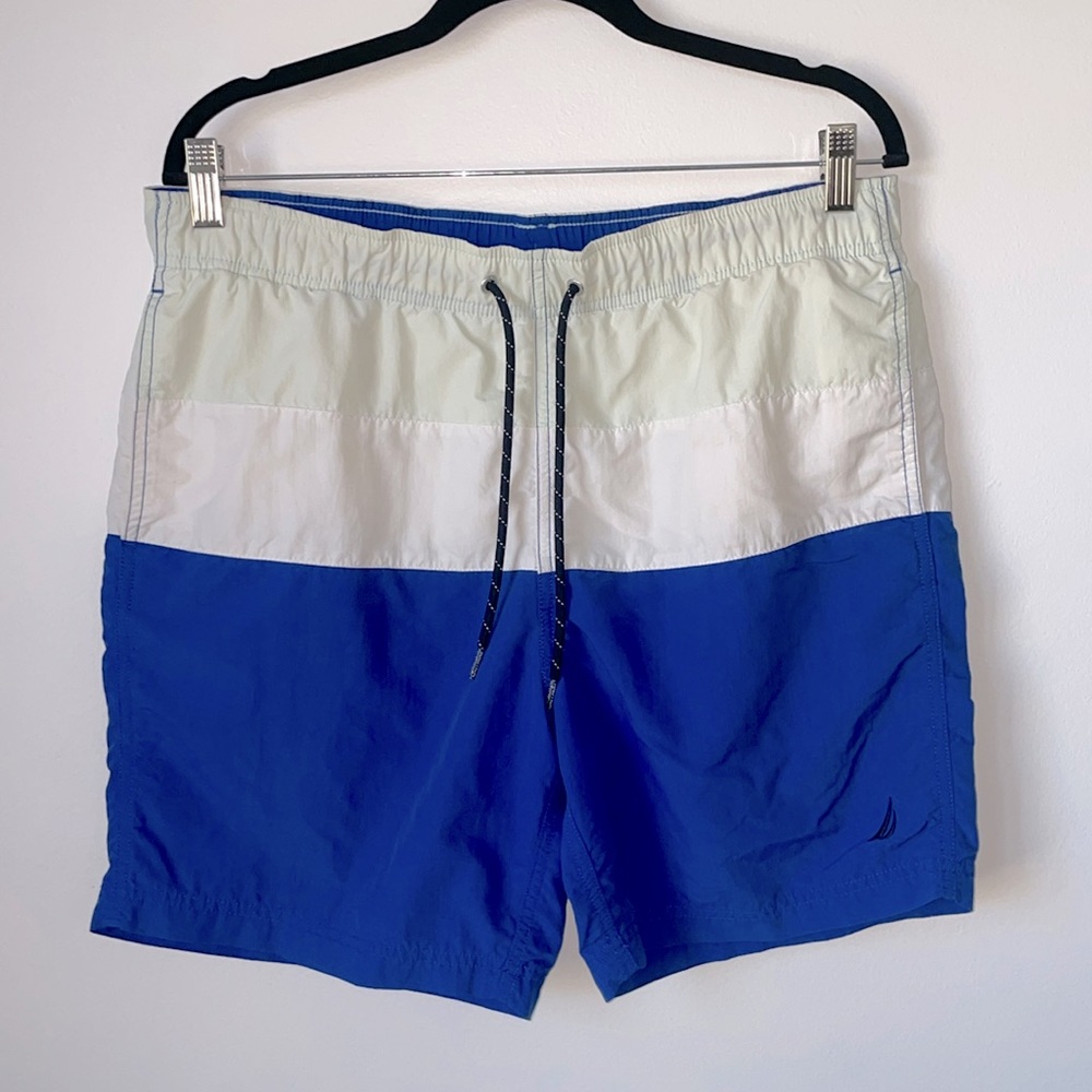 Nautica Men’s Swim Trunks in Blue/Green/White - Size: M